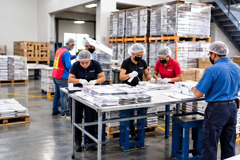 Equipo de Dinámica inspeccionando material en planta